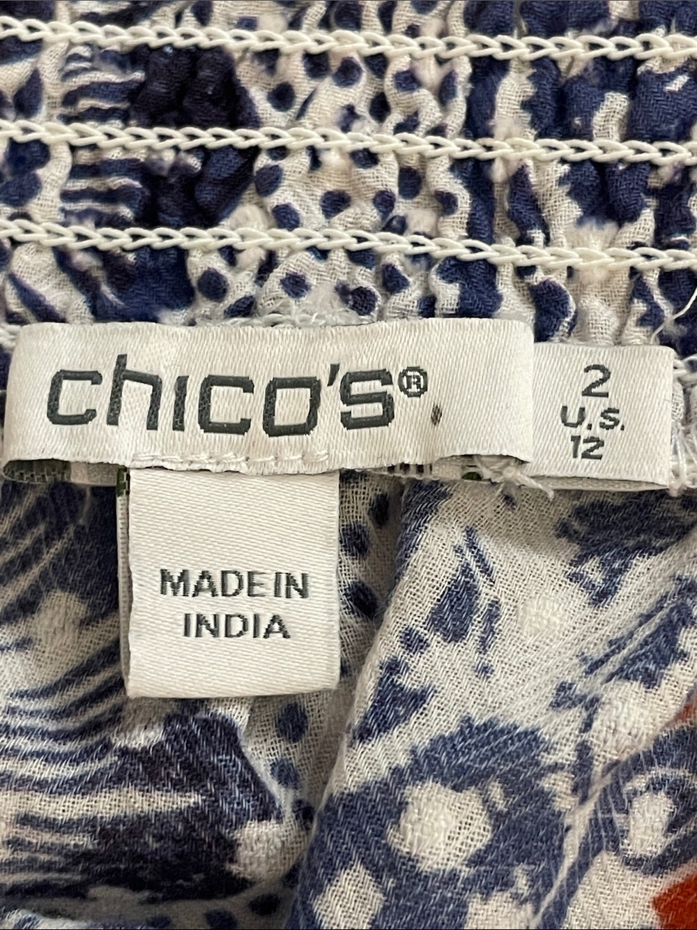 Chico's Off-Shoulder Split Floral Blouse in Red and Blue - Picture 6 of 12